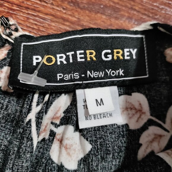 Porter Grey Long Sleeve Pleated Floral Whimsy Prairie Midi Sundress Black/Pink M - Picture 6 of 11